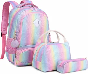 Meisohua School Backpacks Girls Unicorn Backpack with Lunch Bag and Pencil Case Kids 3 in 1 Bookbags School Bag Set