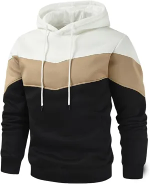 Men Hoodies Color Block Casual Long Sleeve Pullover Tops Vintage Workout Drawstring Hooded Sweatshirts 2024 Fashion