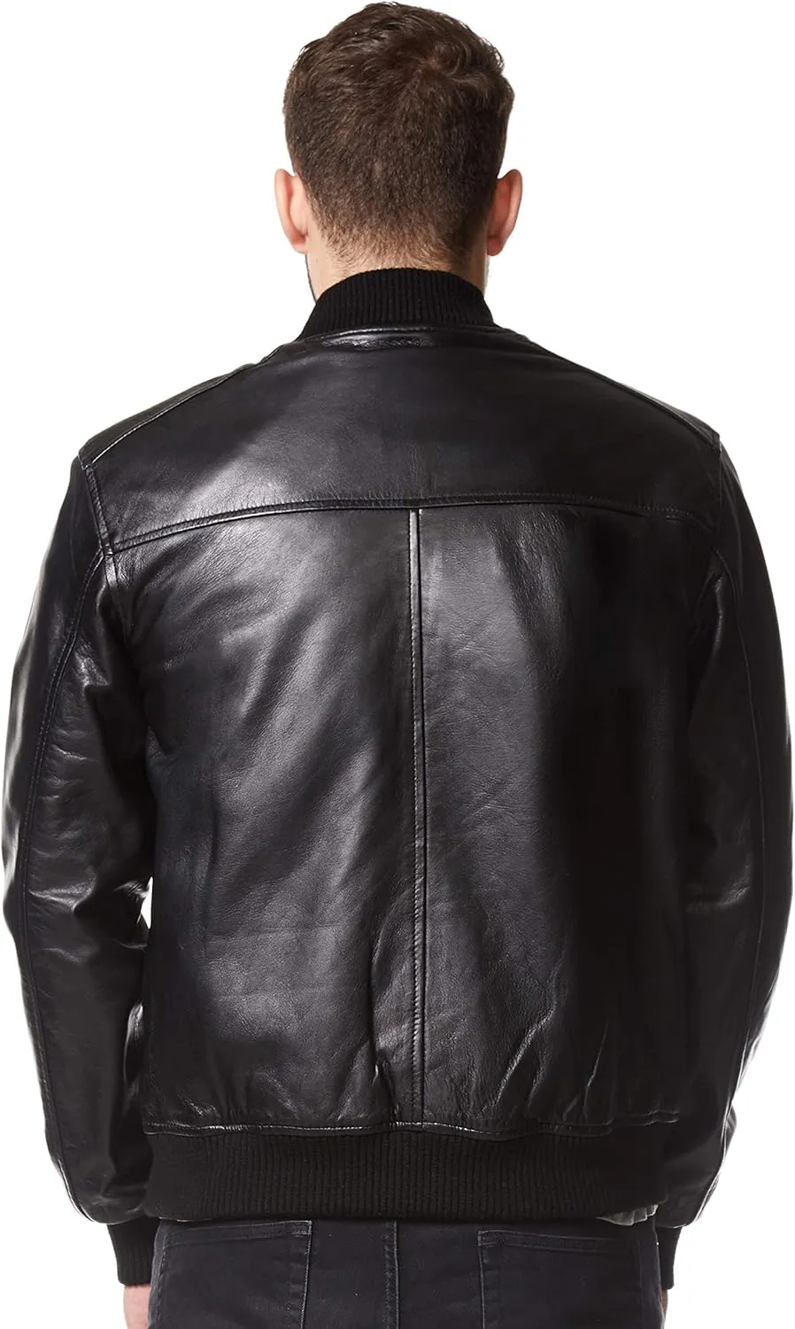 Men's 70's Bomber Leather Jacket Black Retro Style Soft Lambskin Leather 1229