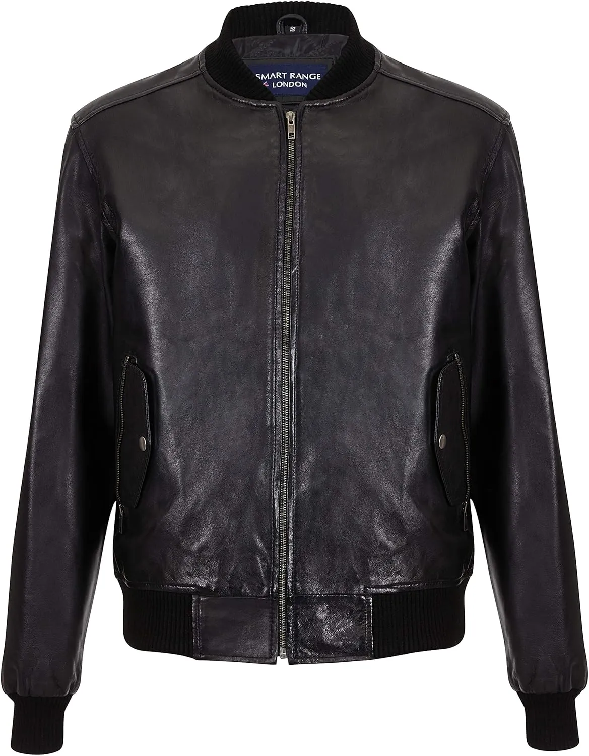 Men's 70's Bomber Leather Jacket Black Retro Style Soft Lambskin Leather 1229