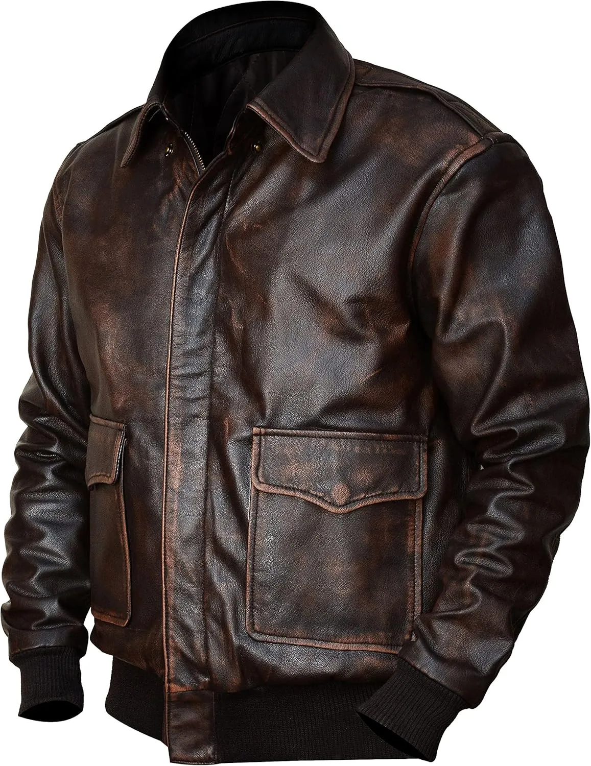Mens A2 Leather Jacket WWII Air Force Flight Pilot Aviator Brown Bomber Leather Outerwear
