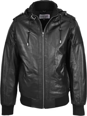 Men's Aviator Leather Bomber Jacket - Black (L)
