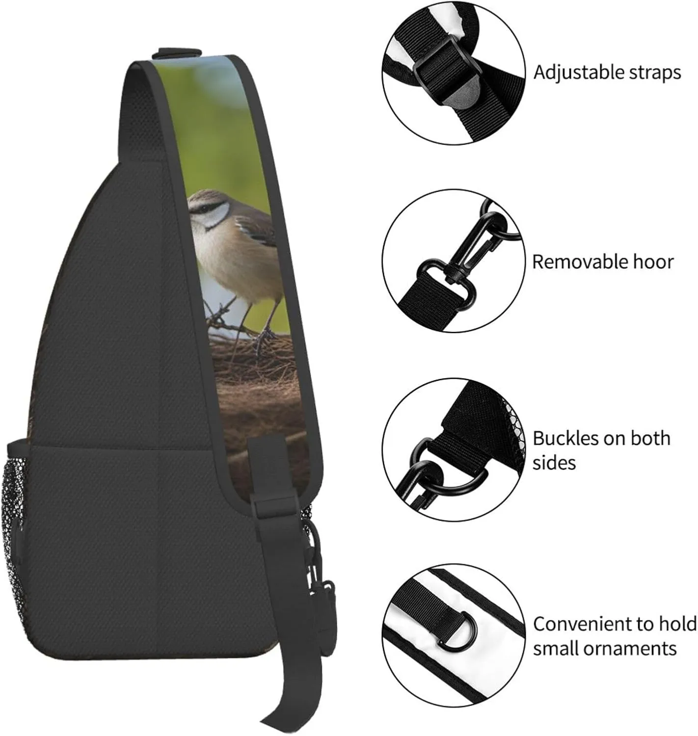 Men's Birds Nest Print Crossbody Shoulder Bag Travel Hiking Daypack for Women Crossbody Sling Backpack