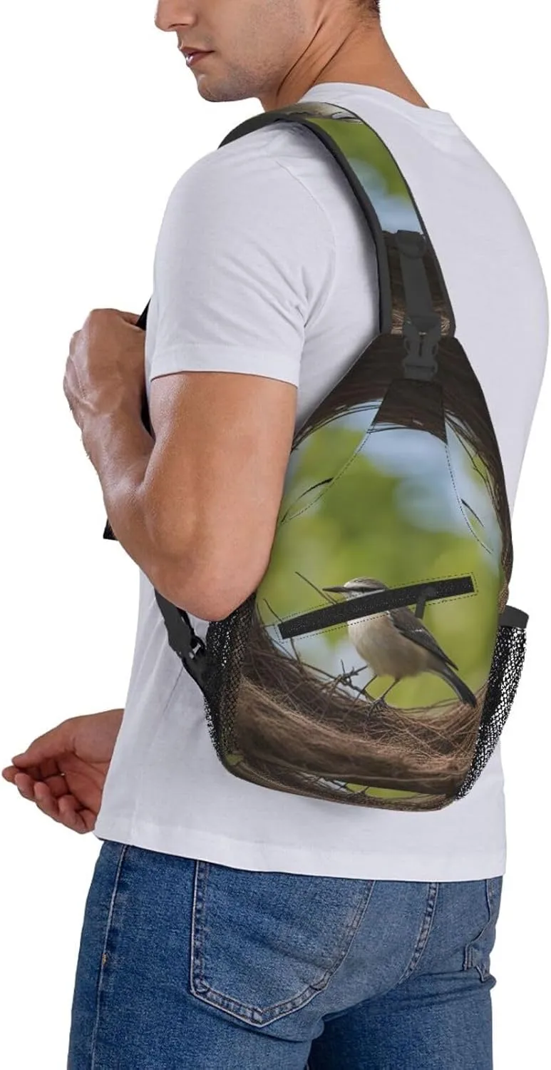 Men's Birds Nest Print Crossbody Shoulder Bag Travel Hiking Daypack for Women Crossbody Sling Backpack