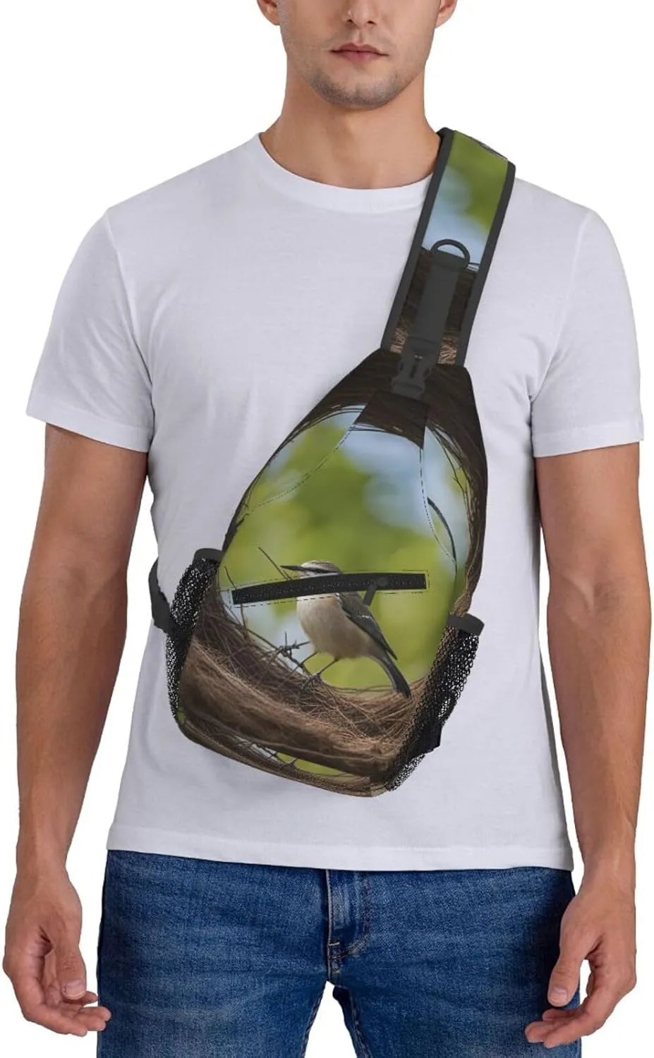 Men's Birds Nest Print Crossbody Shoulder Bag Travel Hiking Daypack for Women Crossbody Sling Backpack