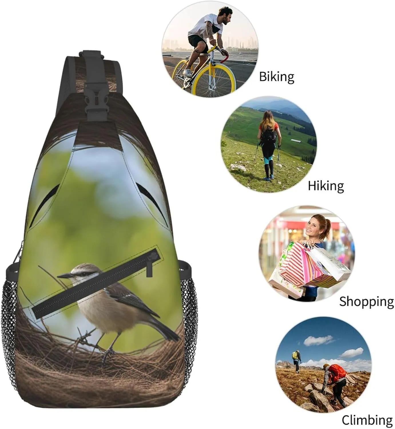Men's Birds Nest Print Crossbody Shoulder Bag Travel Hiking Daypack for Women Crossbody Sling Backpack