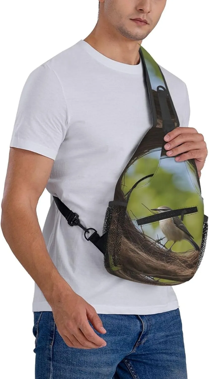 Men's Birds Nest Print Crossbody Shoulder Bag Travel Hiking Daypack for Women Crossbody Sling Backpack