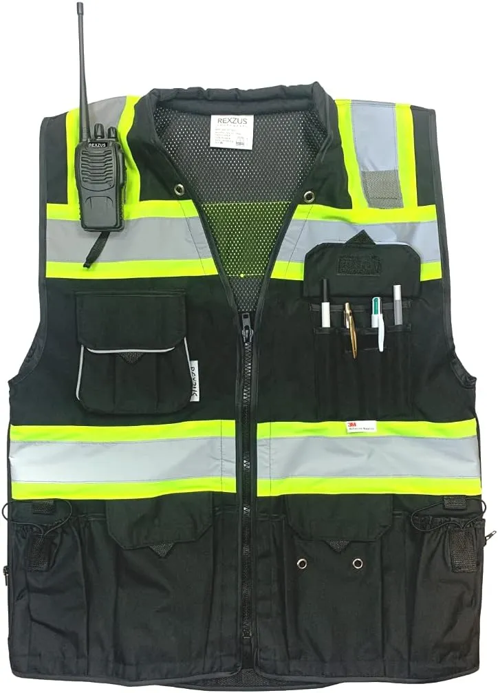 Men's Black Series Safety Vest with Zipper and Utility Pockets (Medium, Black)