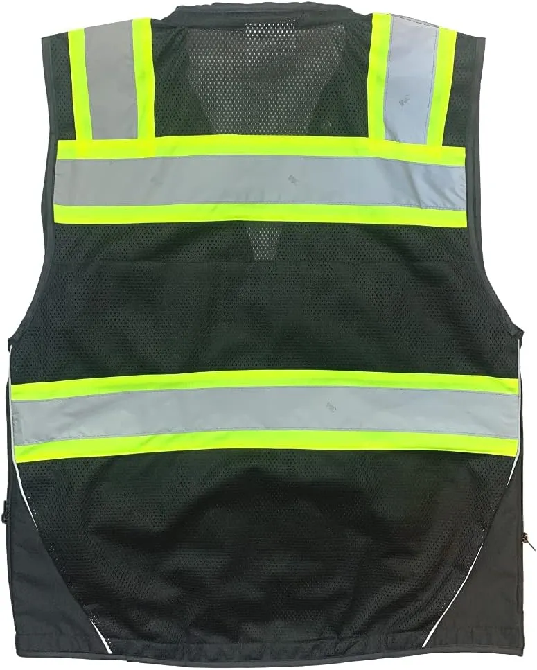 Men's Black Series Safety Vest with Zipper and Utility Pockets (Medium, Black)