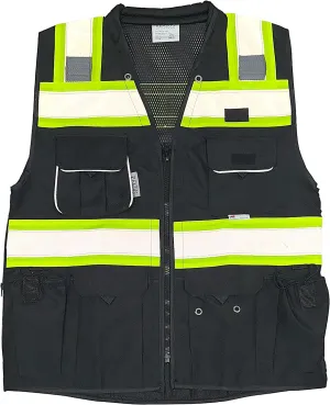 Men's Black Series Safety Vest with Zipper and Utility Pockets (Medium, Black)
