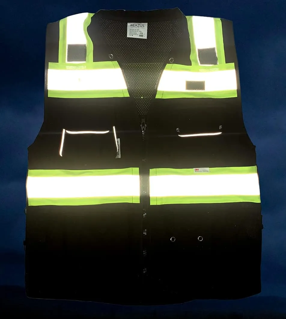 Men's Black Series Safety Vest with Zipper and Utility Pockets (Medium, Black)