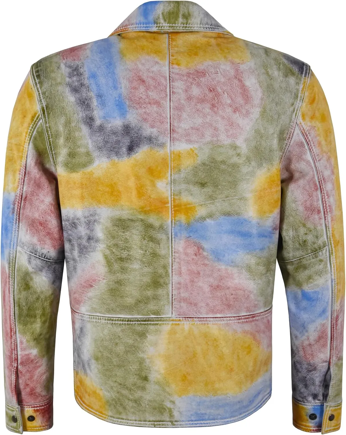 Men's Brando Biker Real Leather Jacket Multicolored Tie-dye Waxed Slim Fit Jacket 6222