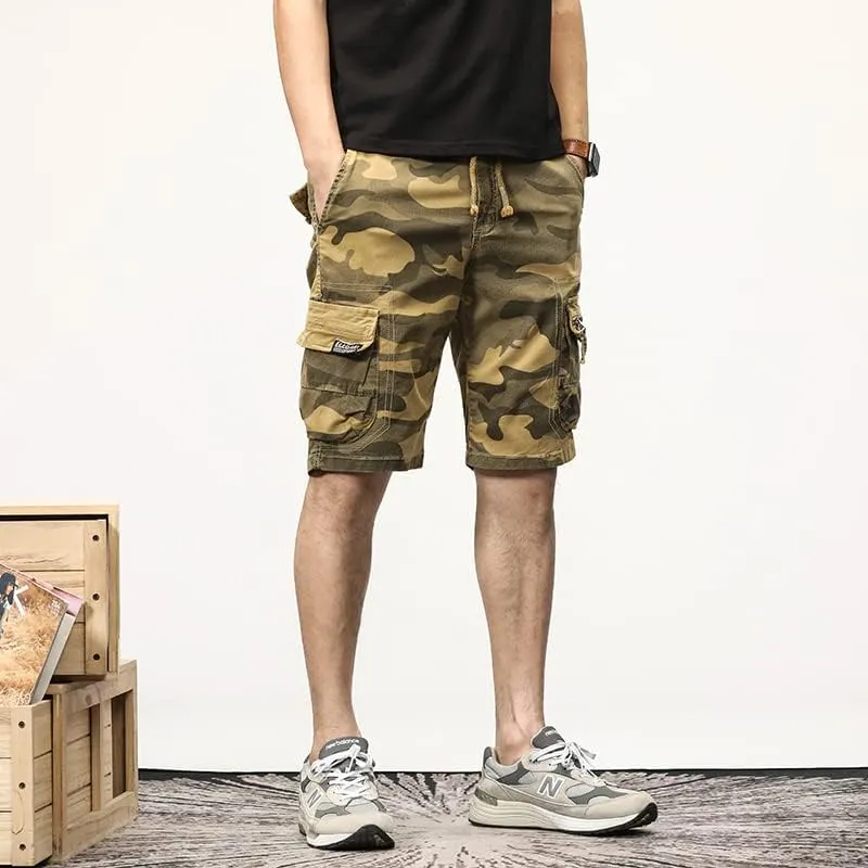 Men's Camouflage Tactical Cargo Shorts Drawstring Relaxed Fit Military Shorts with Multi Pockets