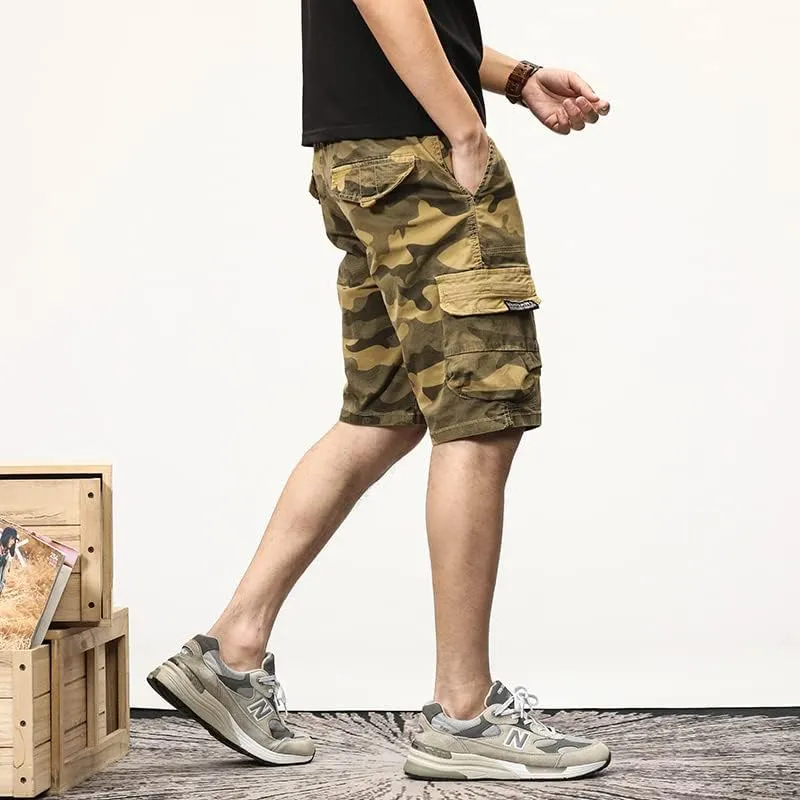Men's Camouflage Tactical Cargo Shorts Drawstring Relaxed Fit Military Shorts with Multi Pockets