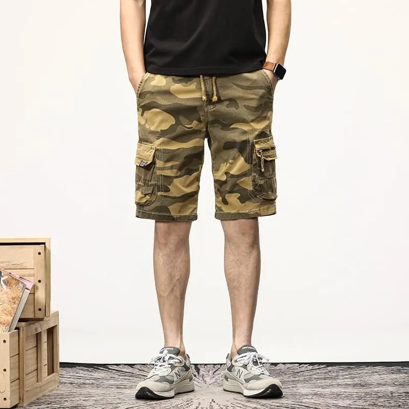 Men's Camouflage Tactical Cargo Shorts Drawstring Relaxed Fit Military Shorts with Multi Pockets