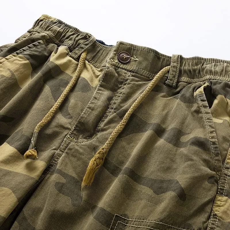 Men's Camouflage Tactical Cargo Shorts Drawstring Relaxed Fit Military Shorts with Multi Pockets