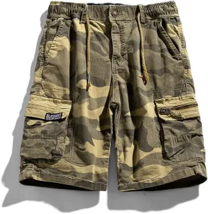 Men's Camouflage Tactical Cargo Shorts Drawstring Relaxed Fit Military Shorts with Multi Pockets