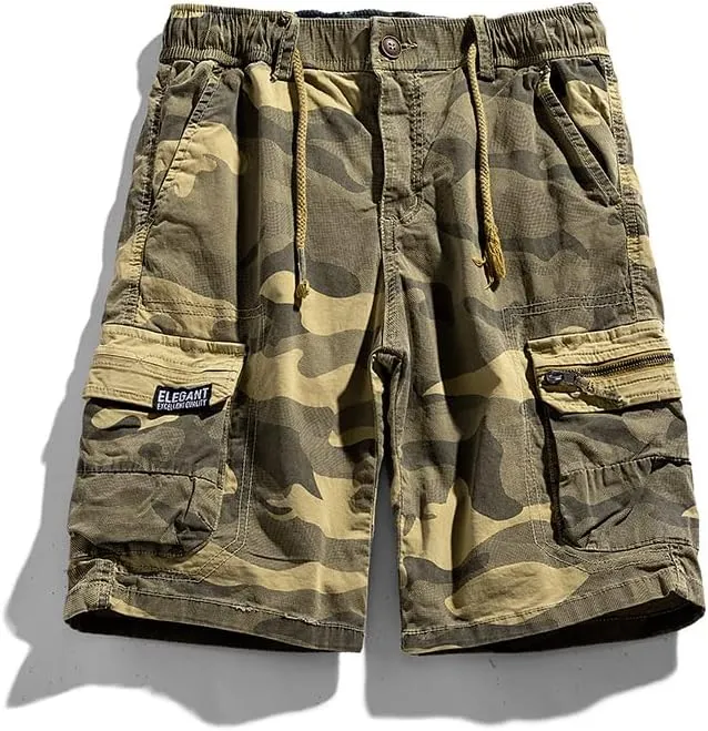 Men's Camouflage Tactical Cargo Shorts Drawstring Relaxed Fit Military Shorts with Multi Pockets