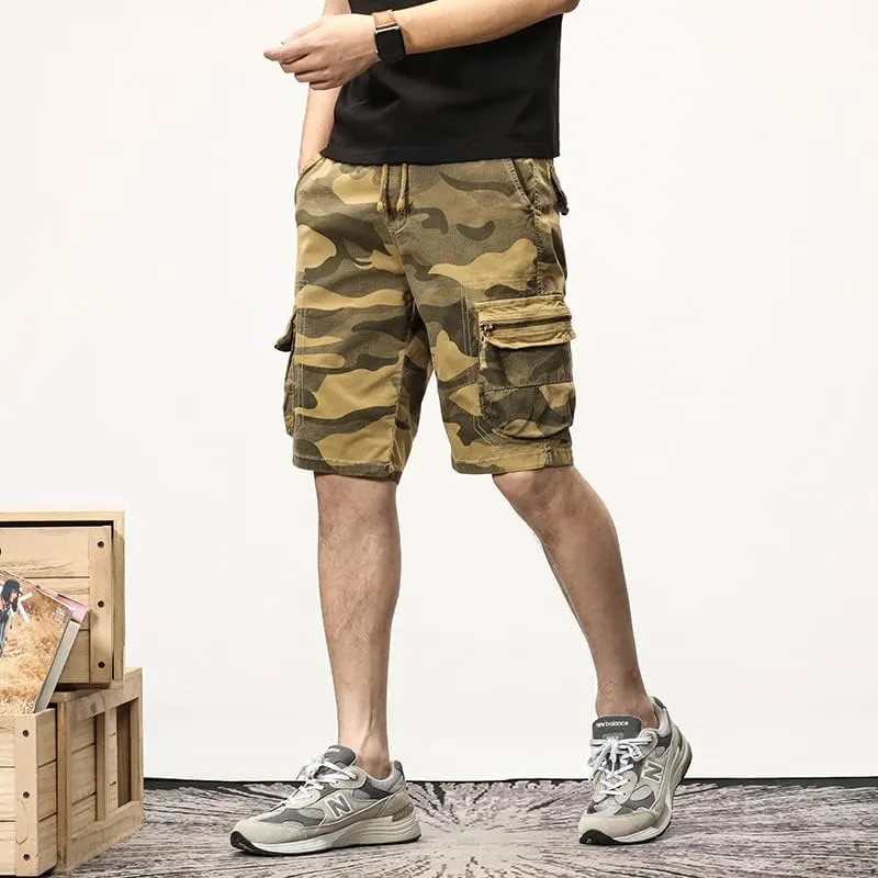 Men's Camouflage Tactical Cargo Shorts Drawstring Relaxed Fit Military Shorts with Multi Pockets