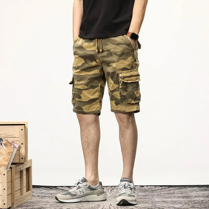 Men's Camouflage Tactical Cargo Shorts Drawstring Relaxed Fit Military Shorts with Multi Pockets