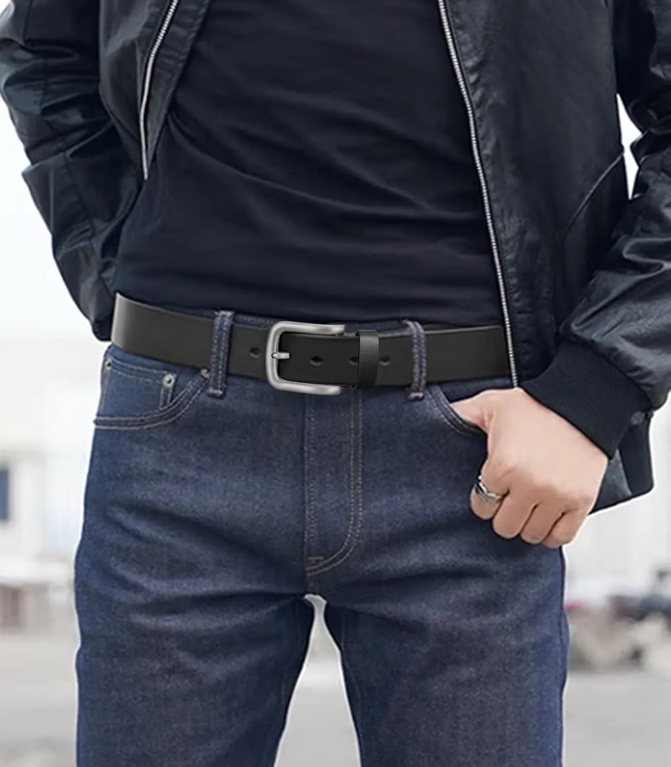 Men's Casual Genuine Leather Dress Belt for Jeans