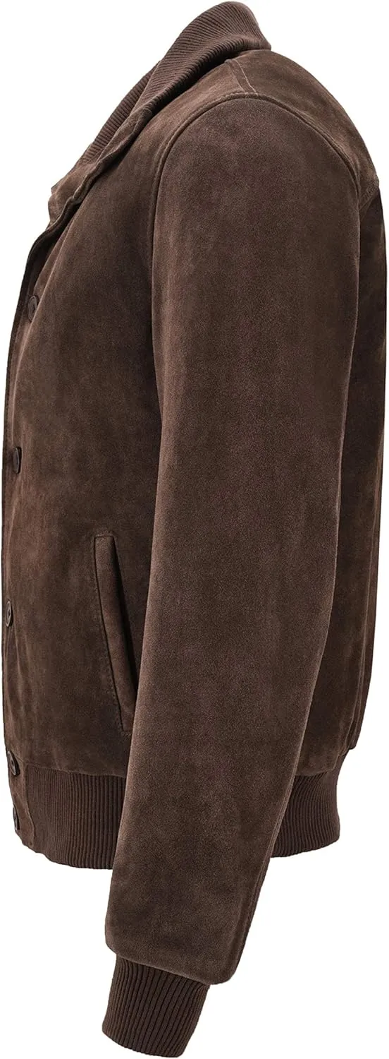 Men's Classic Bomber Jacket Brown Suede Leather 70's Retro Aviator Jacket 5838