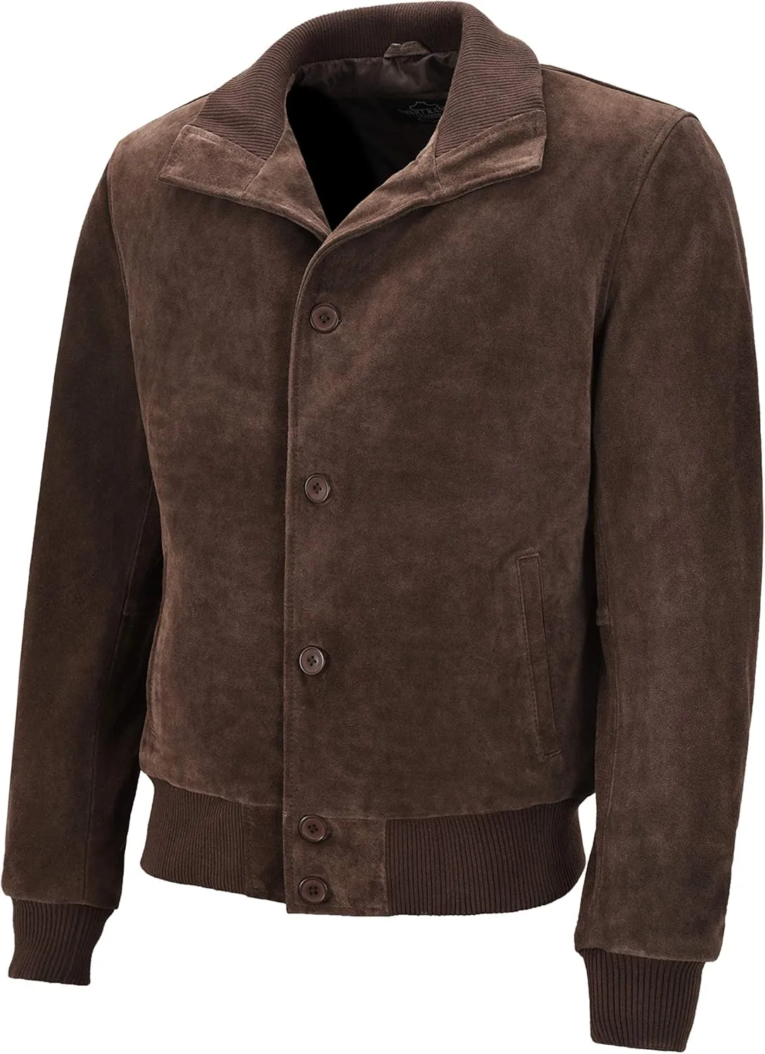 Men's Classic Bomber Jacket Brown Suede Leather 70's Retro Aviator Jacket 5838
