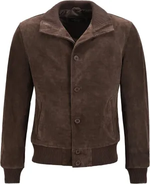 Men's Classic Bomber Jacket Brown Suede Leather 70's Retro Aviator Jacket 5838