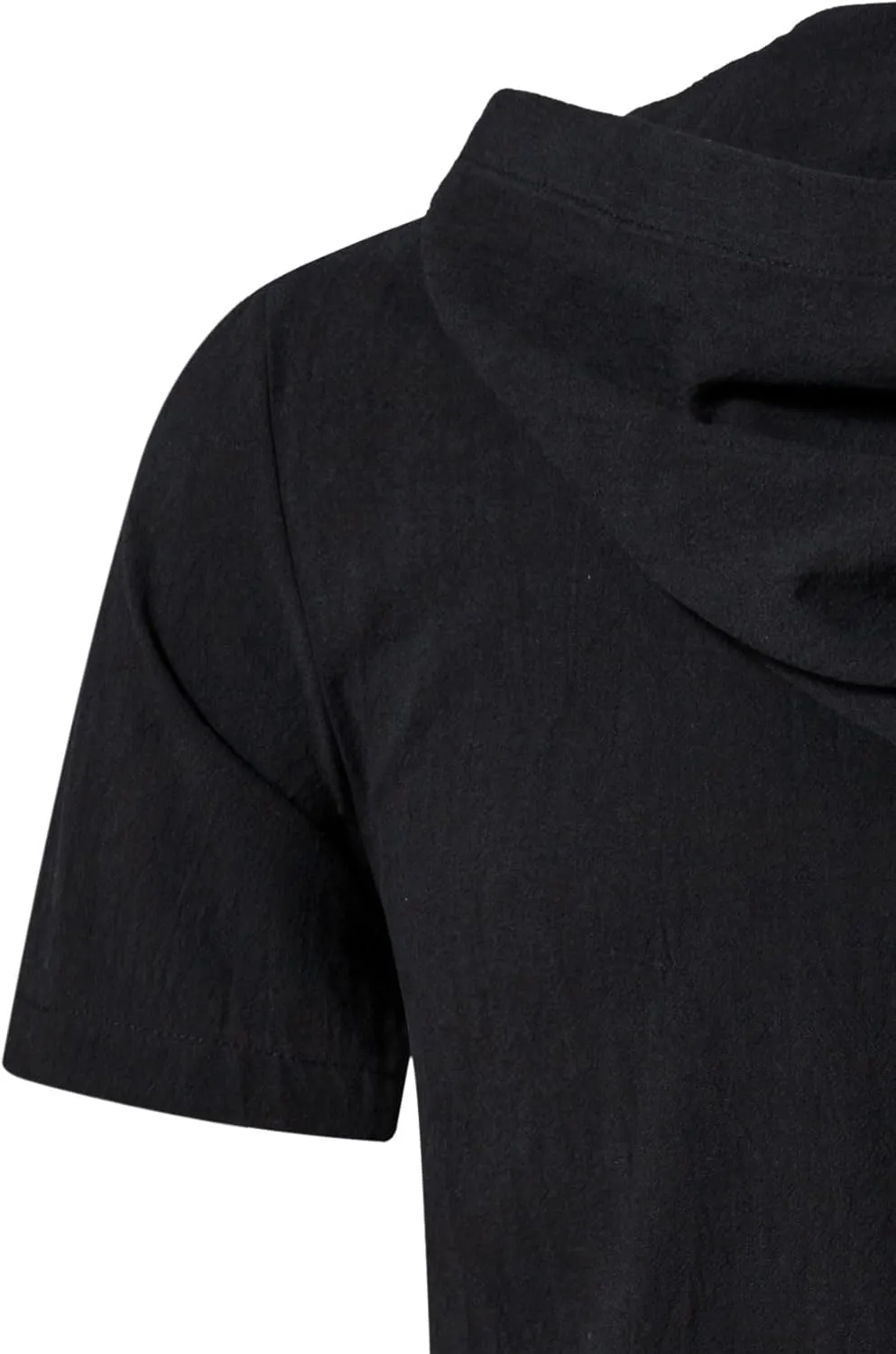 Men's Cotton Vintage Hooded Design Short Sleeve Lace up Shirts for Renaissance Pirate Viking Medieval Costume
