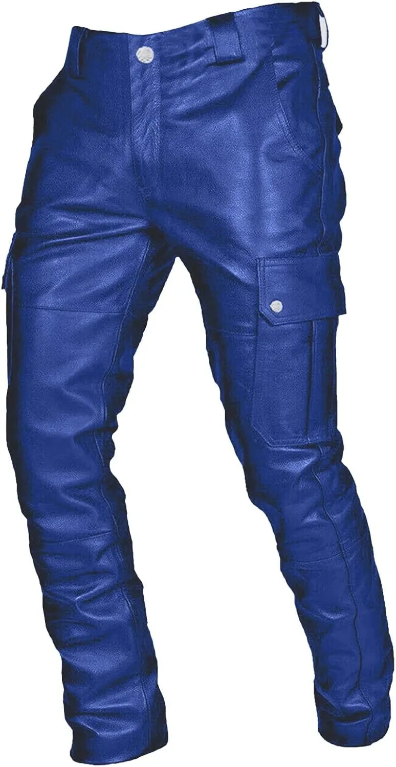 Mens Faux Leather Pants Slim Fit Skinny Stretch Leather Hip Hop Goth Pants Gothic Steampunk Trousers for Men Fall Winter