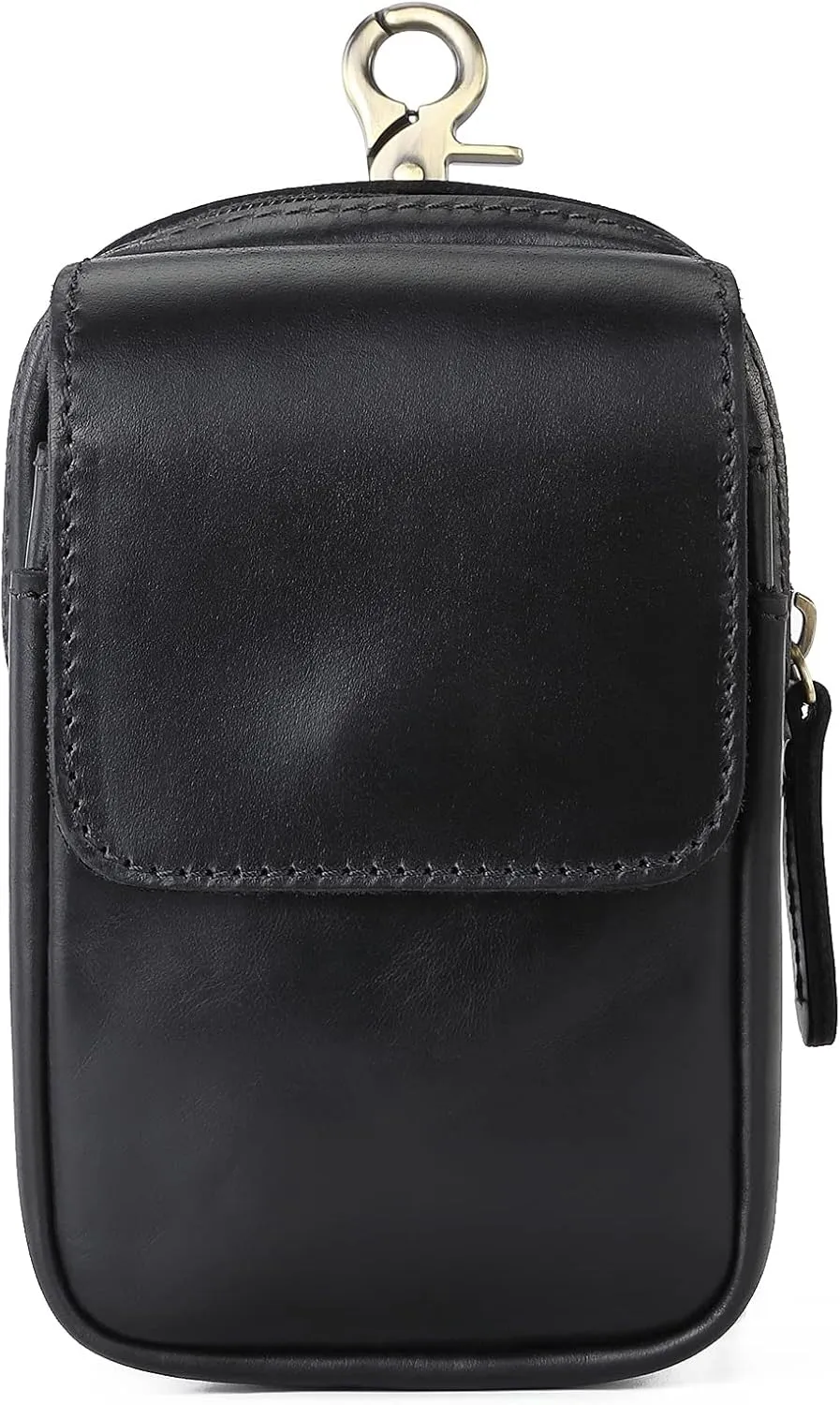 Men's Genuine Leather Waist Bag Snap Button Mobile Phone Pouch Retro Outdoor Three-layer Small Hanging Bag Belt Pack