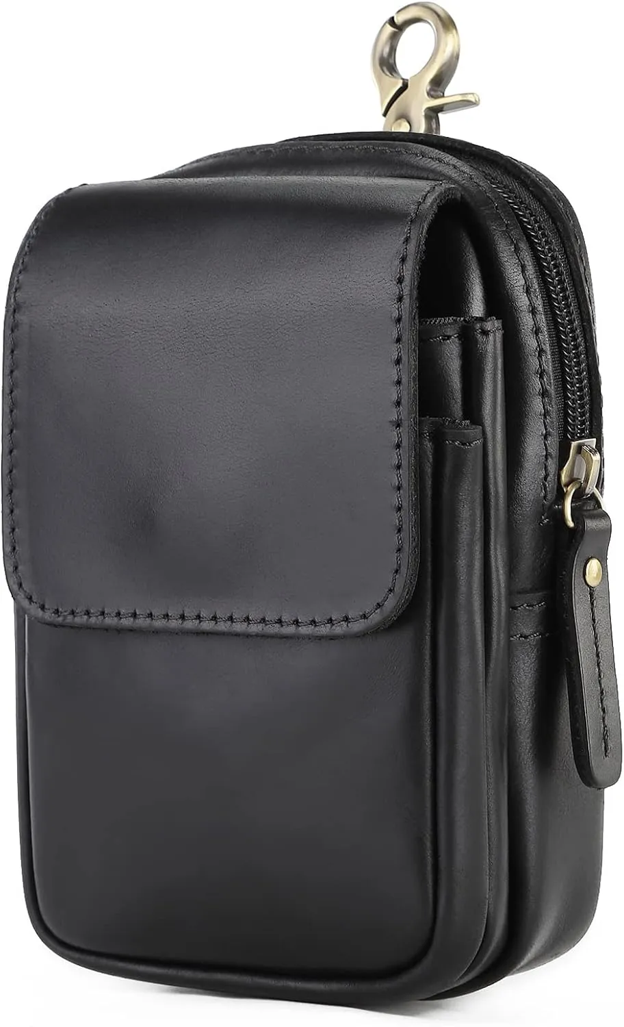 Men's Genuine Leather Waist Bag Snap Button Mobile Phone Pouch Retro Outdoor Three-layer Small Hanging Bag Belt Pack