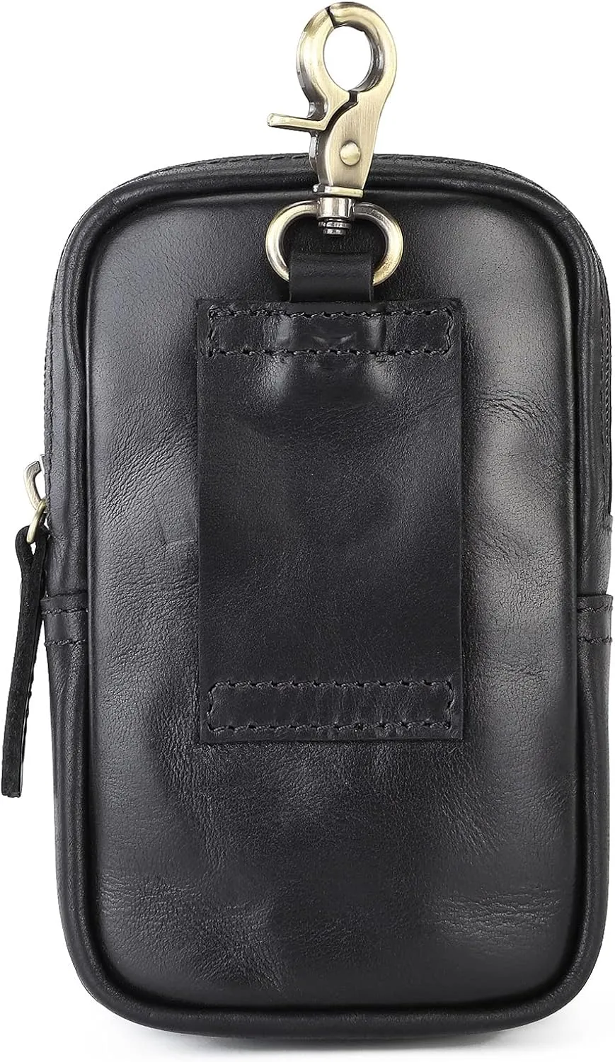 Men's Genuine Leather Waist Bag Snap Button Mobile Phone Pouch Retro Outdoor Three-layer Small Hanging Bag Belt Pack
