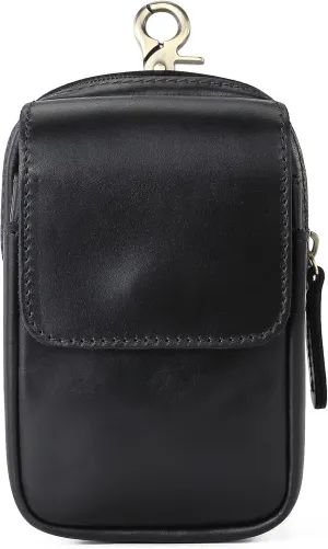 Men's Genuine Leather Waist Bag Snap Button Mobile Phone Pouch Retro Outdoor Three-layer Small Hanging Bag Belt Pack