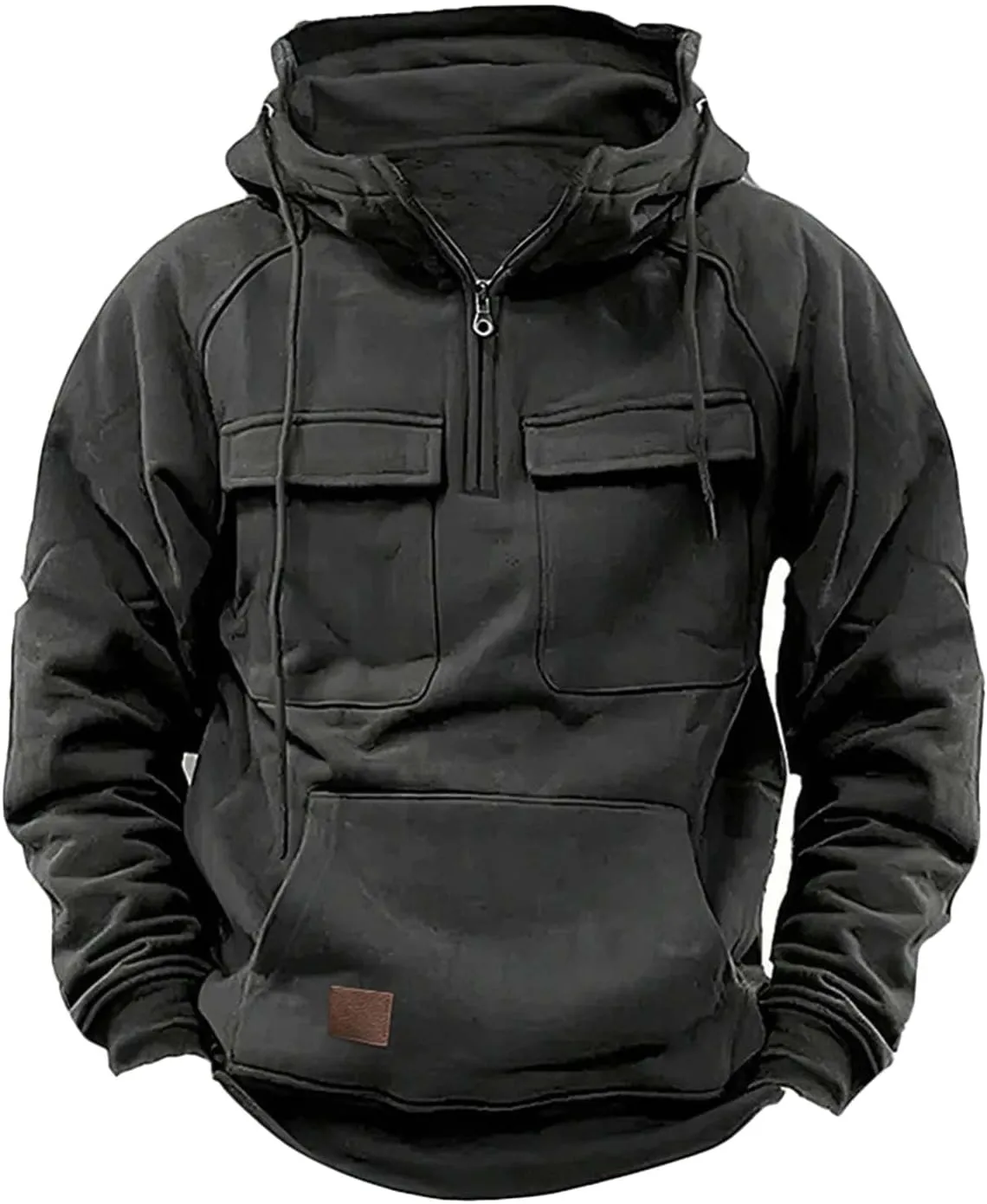 Mens Hoodies Graphic Design Quarter-Zip Drawstring Cargo Tactical Sweatshirts Fashion Long Sleeve Hooded Pullover