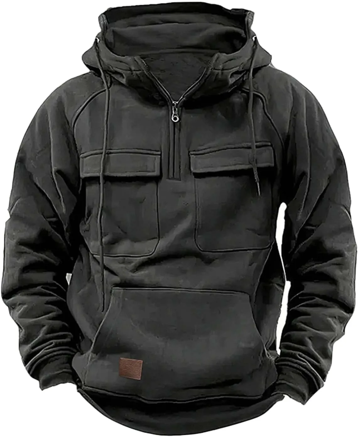 Mens Hoodies Graphic Design Quarter-Zip Drawstring Cargo Tactical Sweatshirts Fashion Long Sleeve Hooded Pullover
