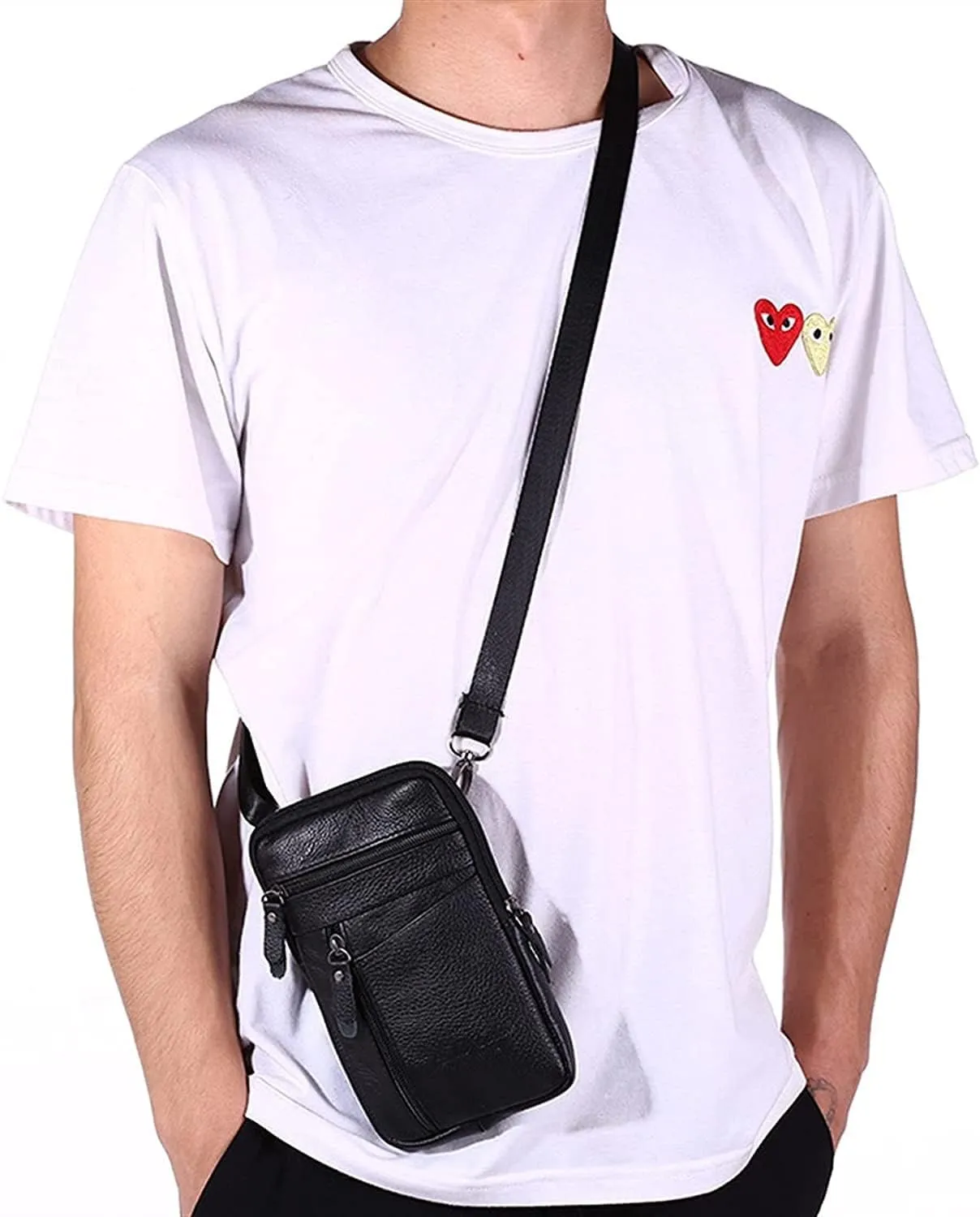 Men's Leather Fashion Phone Pouch Belt Bag Shoulder Crossbody Fanny Pack Small Crossbody Bag(Brown)