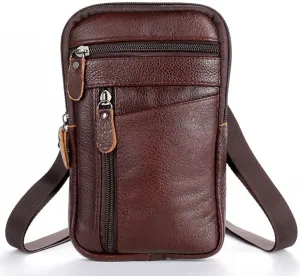 Men's Leather Fashion Phone Pouch Belt Bag Shoulder Crossbody Fanny Pack Small Crossbody Bag(Brown)