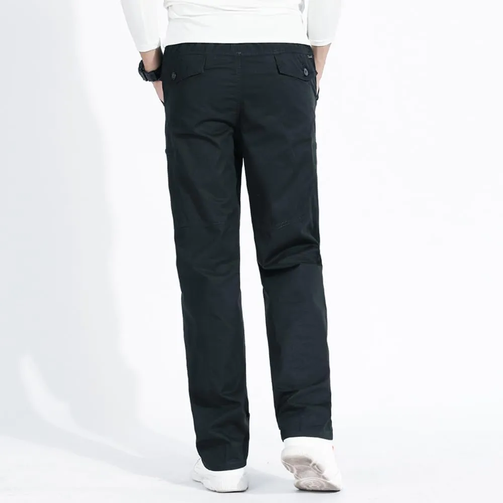 Men's Loose Fit Cargo Pants Drawstring Cotton Tactical Pants with Zipper Pockets