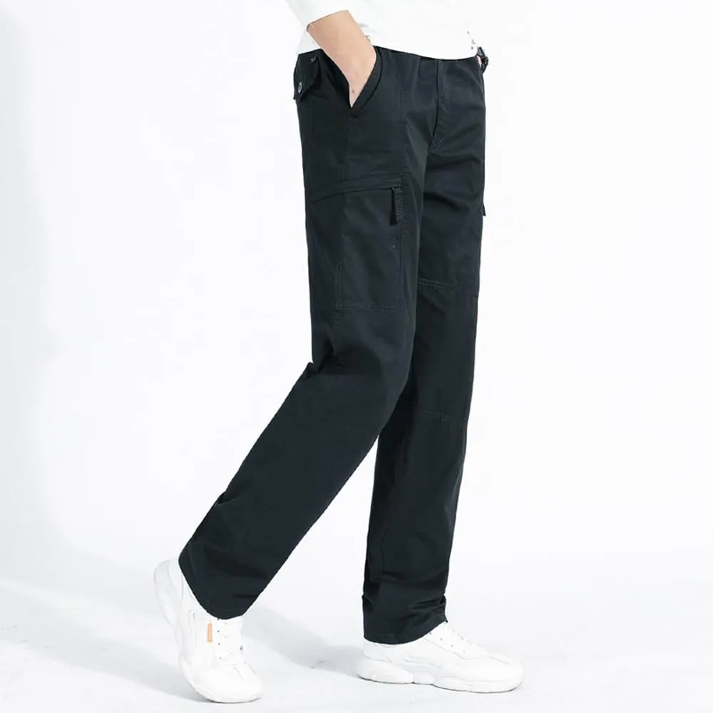 Men's Loose Fit Cargo Pants Drawstring Cotton Tactical Pants with Zipper Pockets