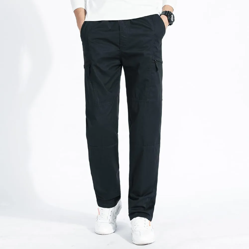 Men's Loose Fit Cargo Pants Drawstring Cotton Tactical Pants with Zipper Pockets