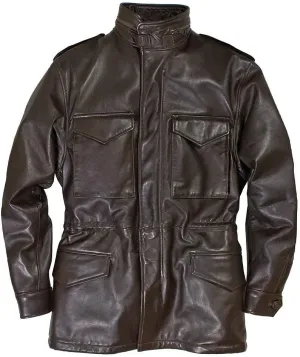 Men's M-65 Field Brown Real Leather Jacket | Men's M-65 Field Real Leather Jacket