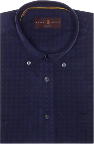 Men's Navy FINE Corduroy W/Green Mini Paisley Print L/S Button Down Sport Shirt Large