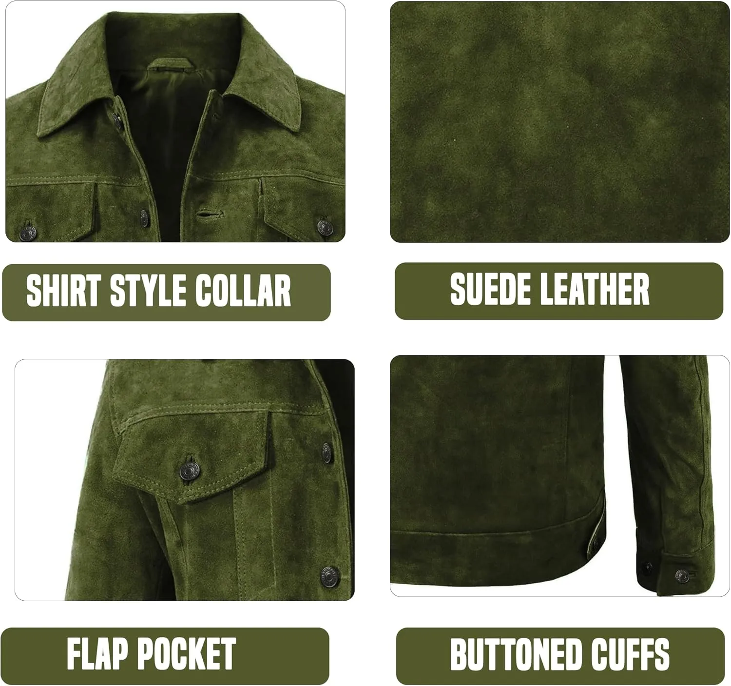 Mens Premium Brown Suede Leather Trucker Jacket - Vintage Classic Motorcycle Western Goat Leather Coat