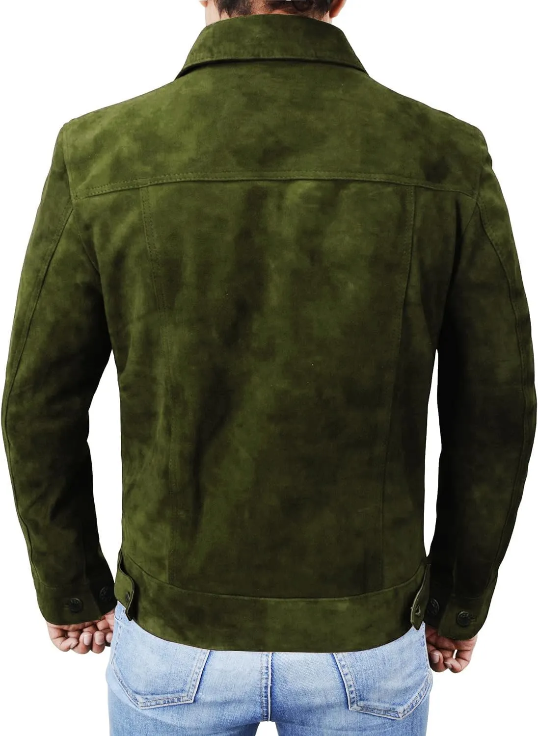 Mens Premium Brown Suede Leather Trucker Jacket - Vintage Classic Motorcycle Western Goat Leather Coat