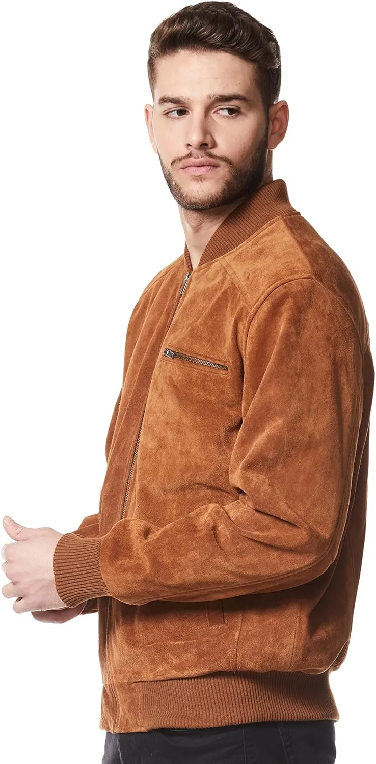Men's Real Leather Bomber Jacket 100% Suede Street Inspired Biker Style 275-Z
