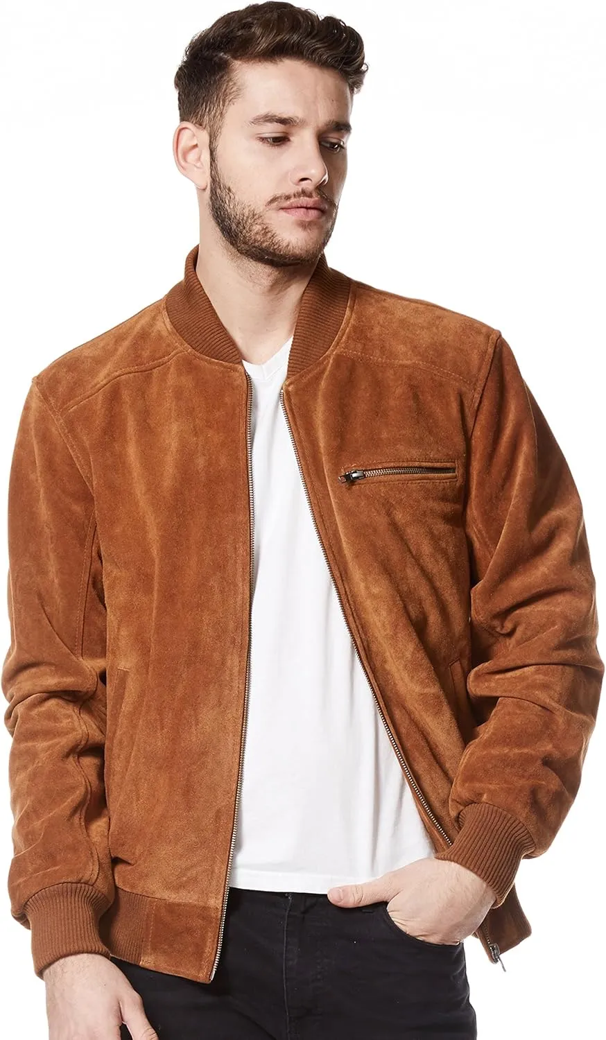 Men's Real Leather Bomber Jacket 100% Suede Street Inspired Biker Style 275-Z