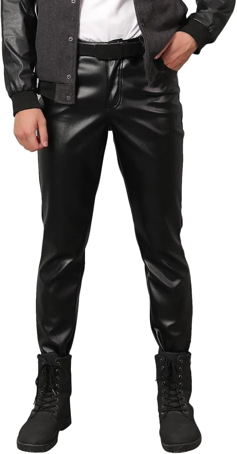Mens Slim Fitting Leather Pants Leggings Tight Elastic Trend Motorcycle Leather Pants Moccasins
