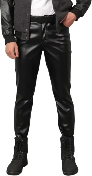 Mens Slim Fitting Leather Pants Leggings Tight Elastic Trend Motorcycle Leather Pants Moccasins