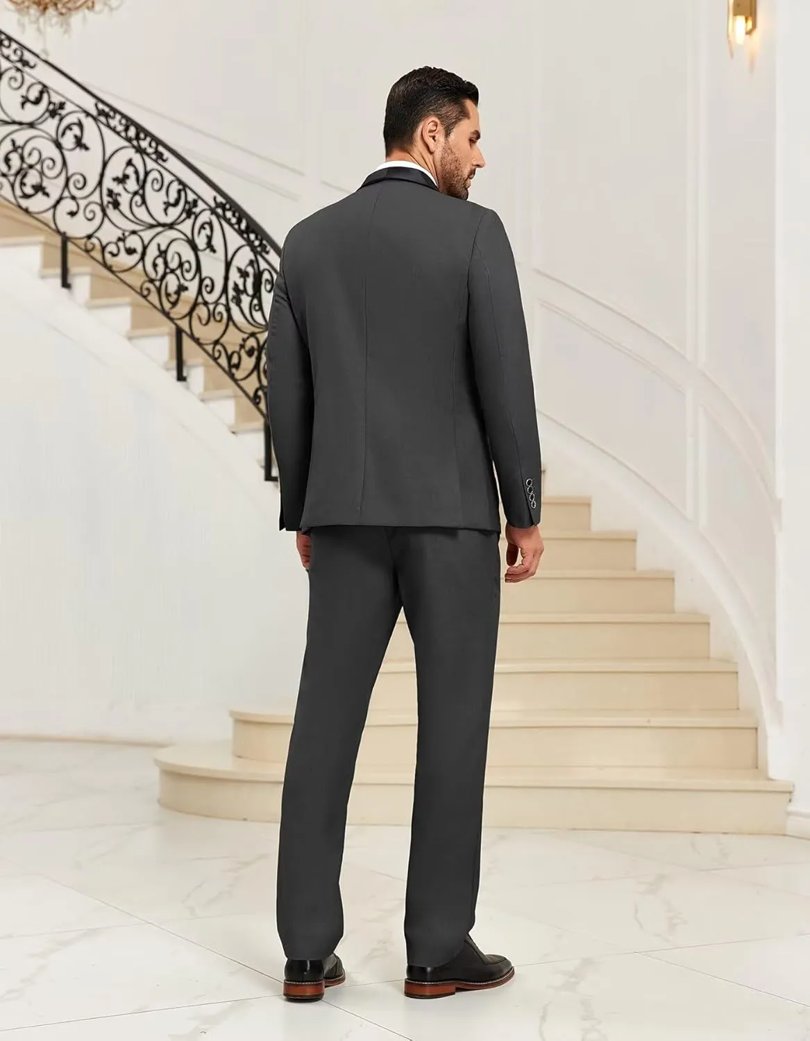 Mens Suit 3 Piece Formal Shawl Lapel Tuxedo for Men Wedding Suits One Button Jacket Vest Pants Set